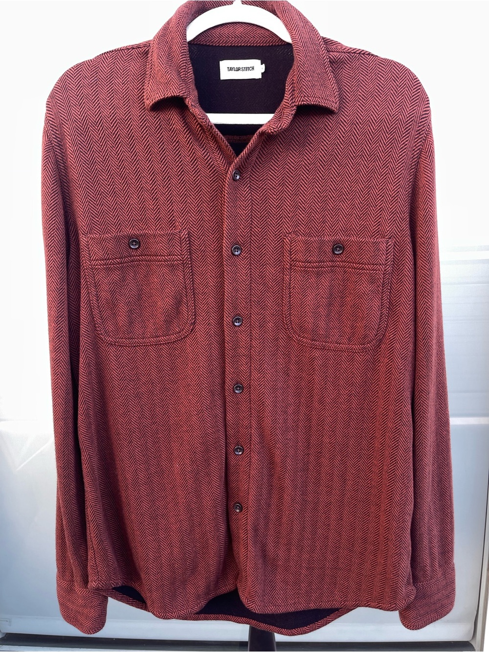 Taylor Stitch Men's Rust Herringbone Button-Down Shirt 40 Medium